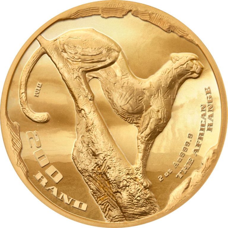 Front of Gold Cheetah 2 oz Proof - The African Range - High Relief 2026