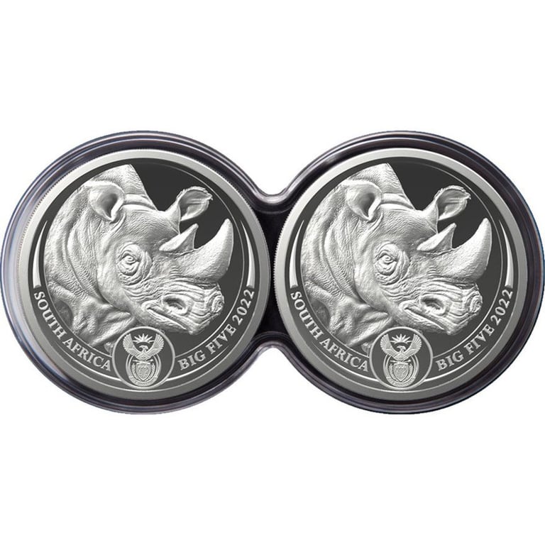 Front of the Silver Rhino Big Five Series II - 2 x 1 oz PP Set Double Capsule