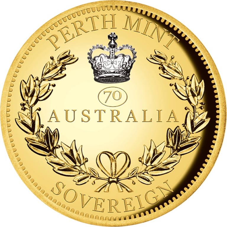 Front of the Gold Double Sovereign - 70th Platinum Anniversary - PF - High Relief 2022