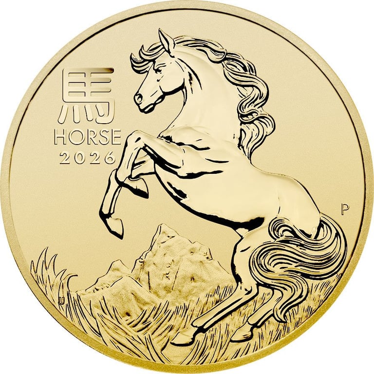 Front of the Gold Lunar III 1/2 oz - Horse 2026