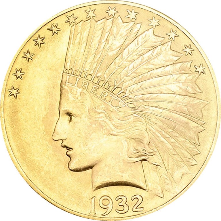 Front of the Gold Indian Head 10 Dollars