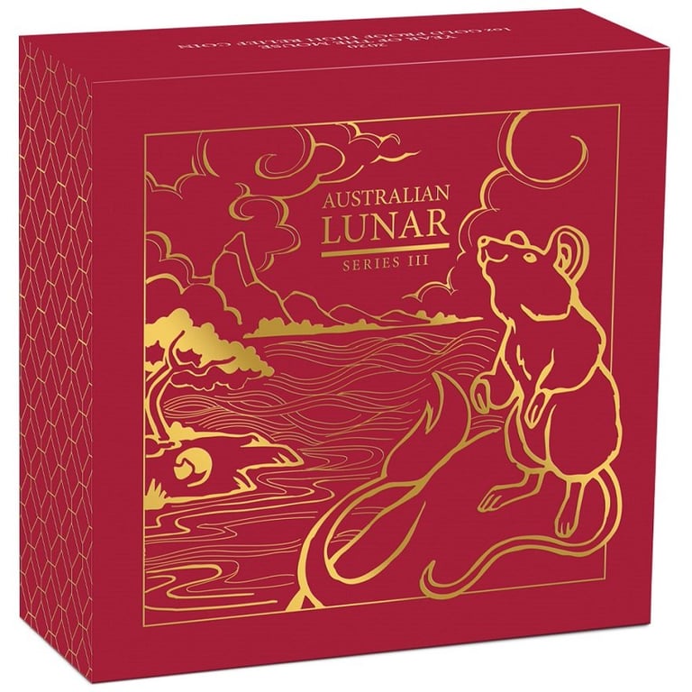Original coin case of the Gold Lunar III Mouse 1 oz PF - High Relief 2020