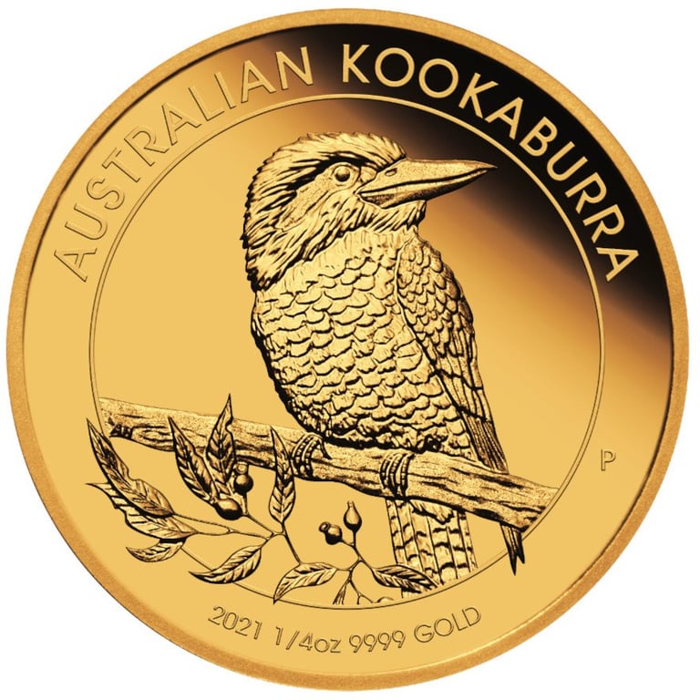 Front of the Gold Kookaburra 1/4 oz PF - 2021 