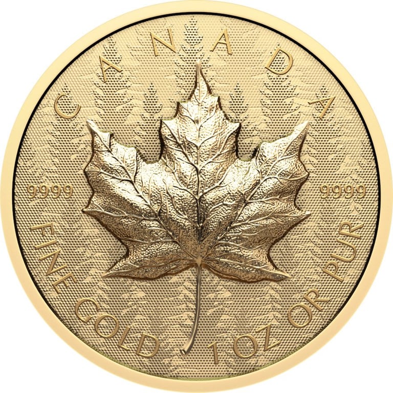 Front of the Gold Maple Leaf 1 oz RP - Ultra High Relief 2024