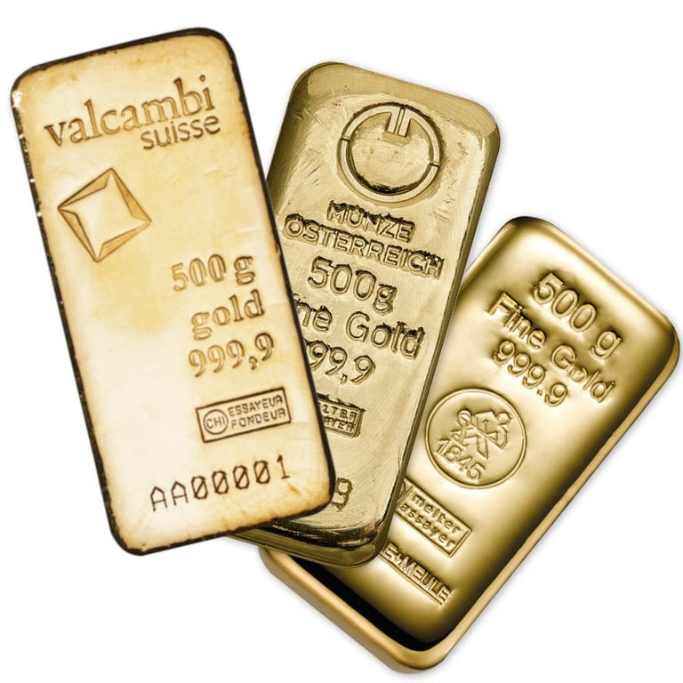 Front of the Gold bar 500 g various manufacturer
