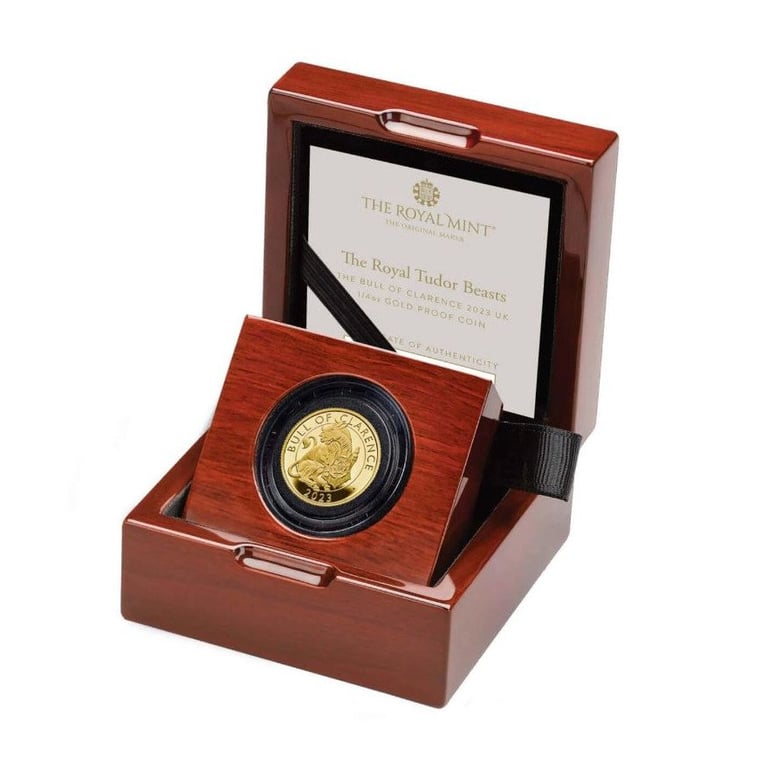 Gold Bull of Clarence 1/4 oz PP - Royal Tudor Beasts 2023 in the original coin case