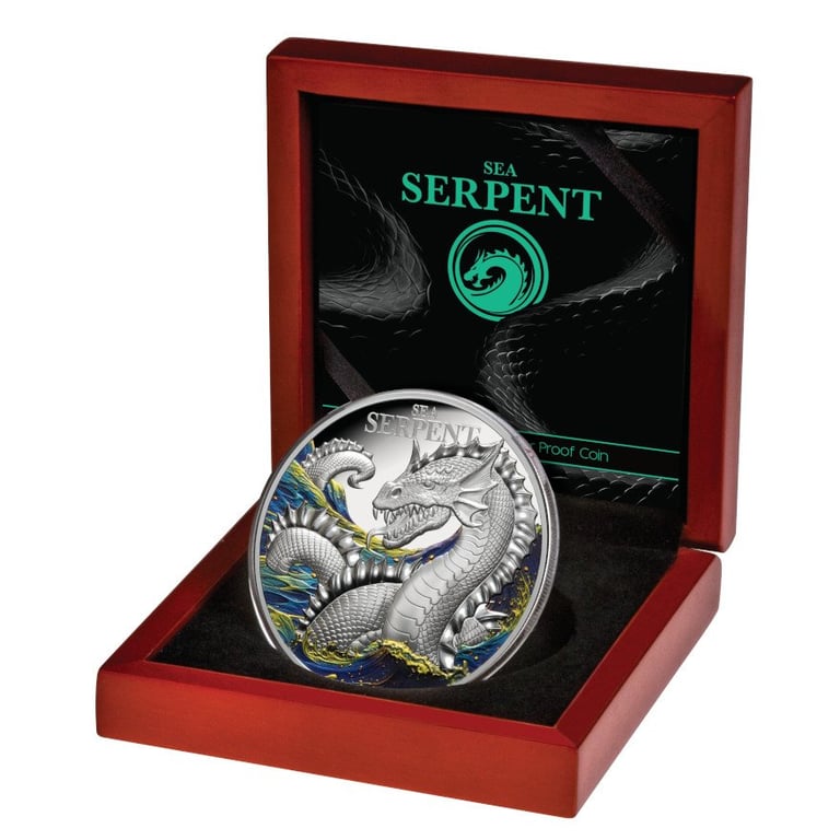 Silver Mythical Creatures - The Sea Serpent 2 oz PF - 2024 in the original coin case
