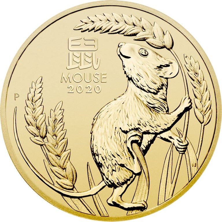 Front of the Gold Lunar III 1/4 oz - Mouse 2020