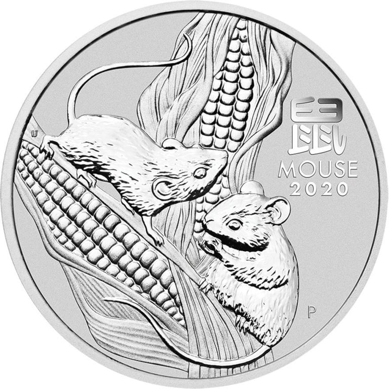 Front of Silver Lunar III Mouse 1/2 oz 