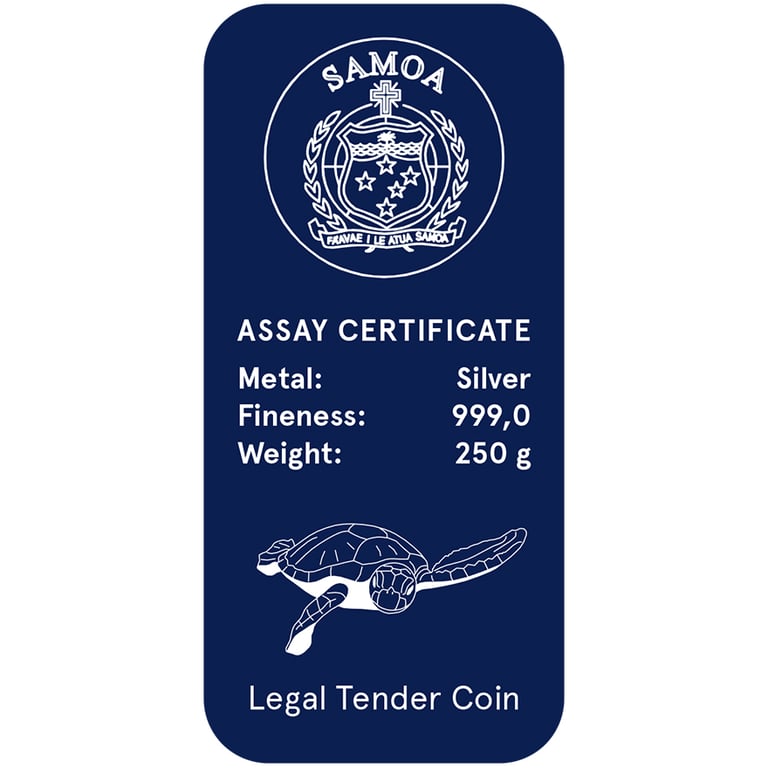 COA of the Silver coin bar Samoa 250 g - 2026