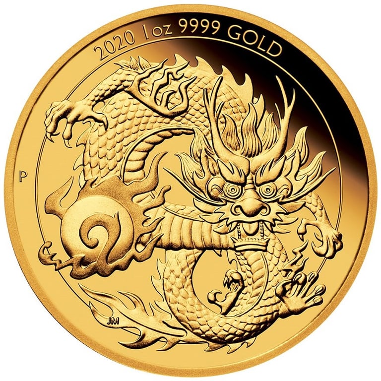 Front of the Gold Dragon - Chinese Mythical Creatures - 1 oz Proof 2020