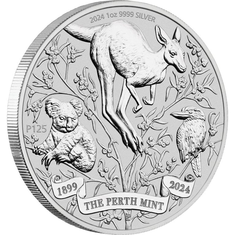 Side view of the Silver 125th Anniversary 1 oz - Perth Mint 2024