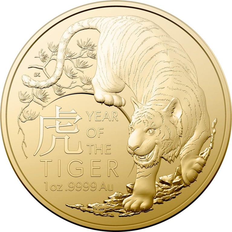 Front of the Gold Lunar Tiger 1 oz - RAM 2022