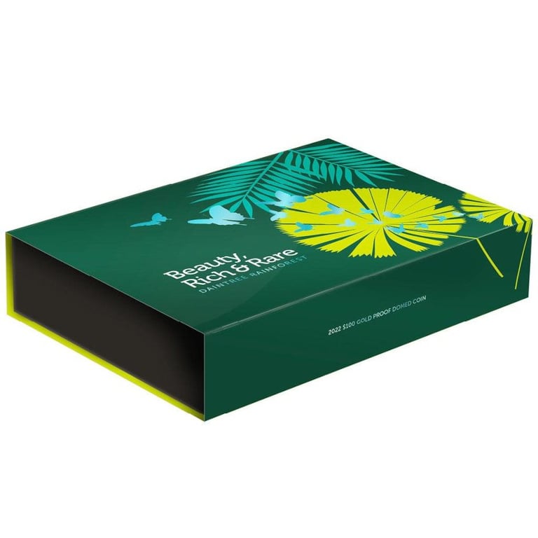 Original coin case of the Gold Daintree Rainforest 1 oz PF - domed mintage 2022