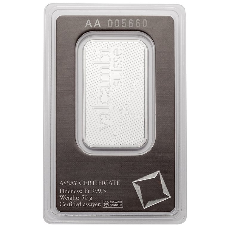 Back of the Platinum bar 50 g various