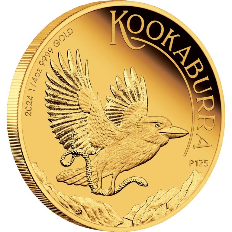 Side view of the Gold Kookaburra 1/4 oz PF - 2024