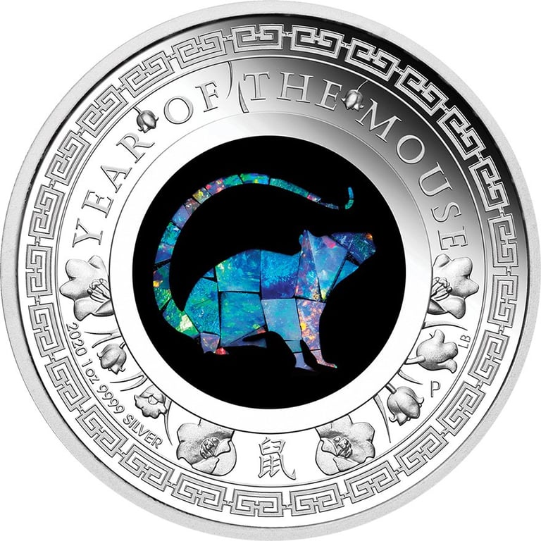 Front of the Silver Opal Series 1 oz PF Year of the Mouse 2020