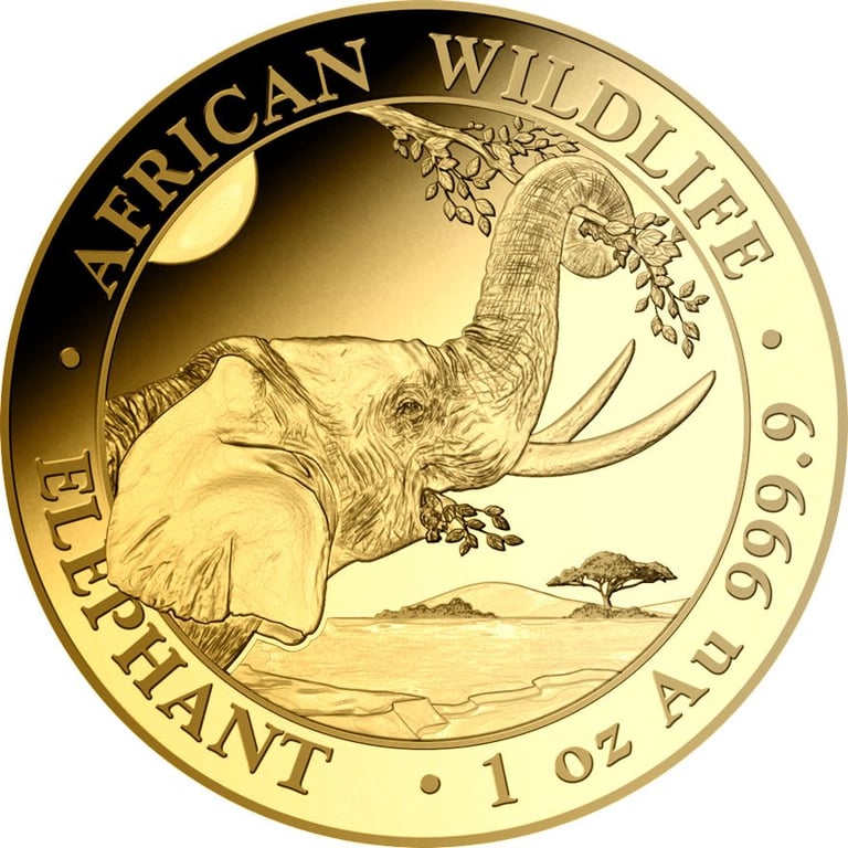 Front of the Gold Somalia Elephant 1 oz
