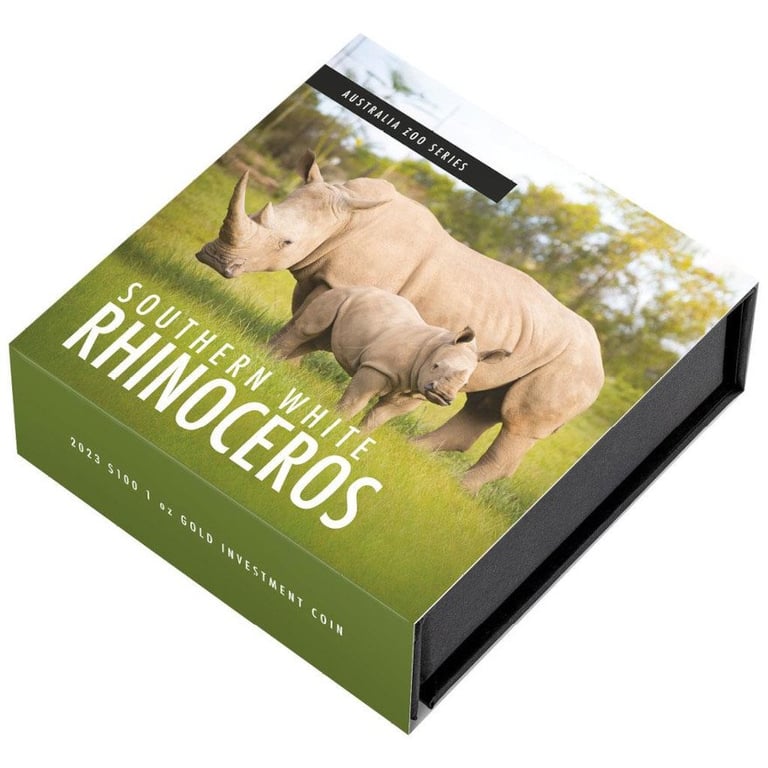 Original coin case of the Gold White Rhinoceros - Australia Zoo - 1 oz - RAM 2023