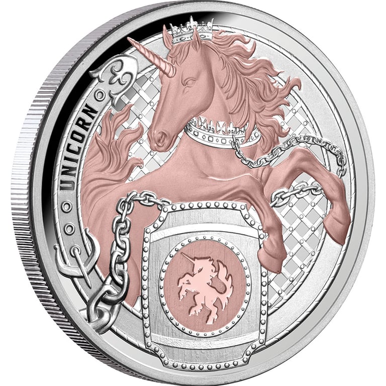 Side view of Silver Heraldic Beasts  1 oz Proof - Unicorn 2026