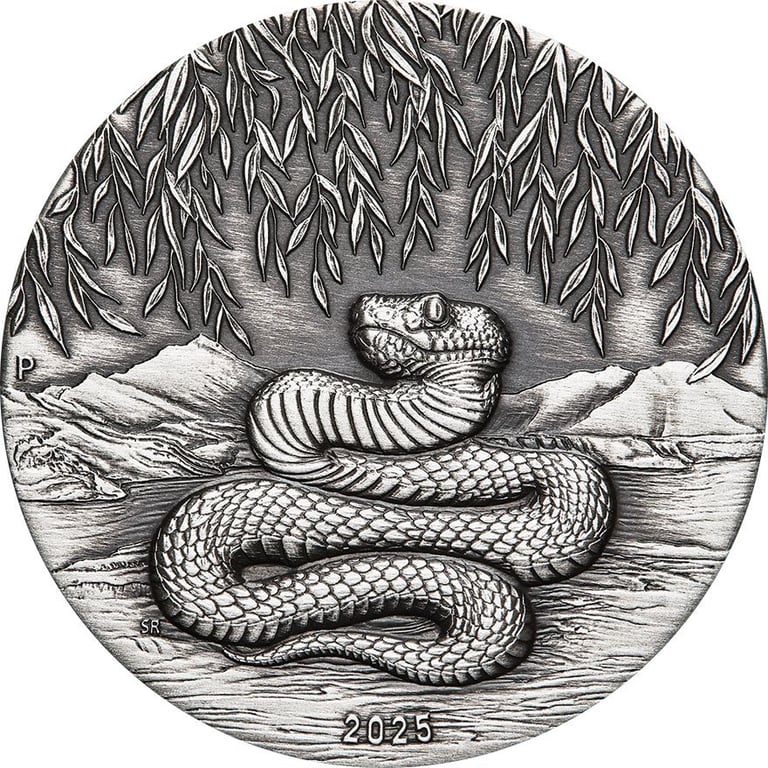 Front of the Silver Lunar III Snake 2 oz - Antique Finish 2025