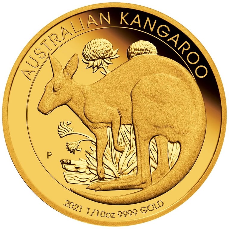 Front of the Gold Kangaroo 1/10 oz PF - 2021