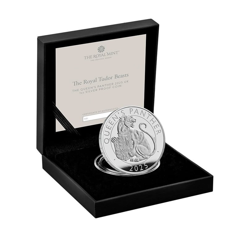 Silver The Queen's Panther 1 oz PF - Royal Tudor Beasts 2025 in the original coin case