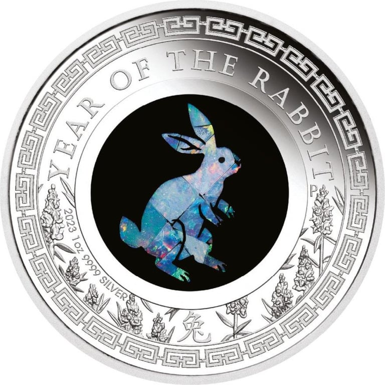 Front of the Silver Opal Series 1 oz PF - Year of the Rabbit 2023