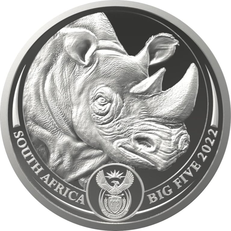 Front of the Silver Rhino 5 oz - Big Five Series II - 2022