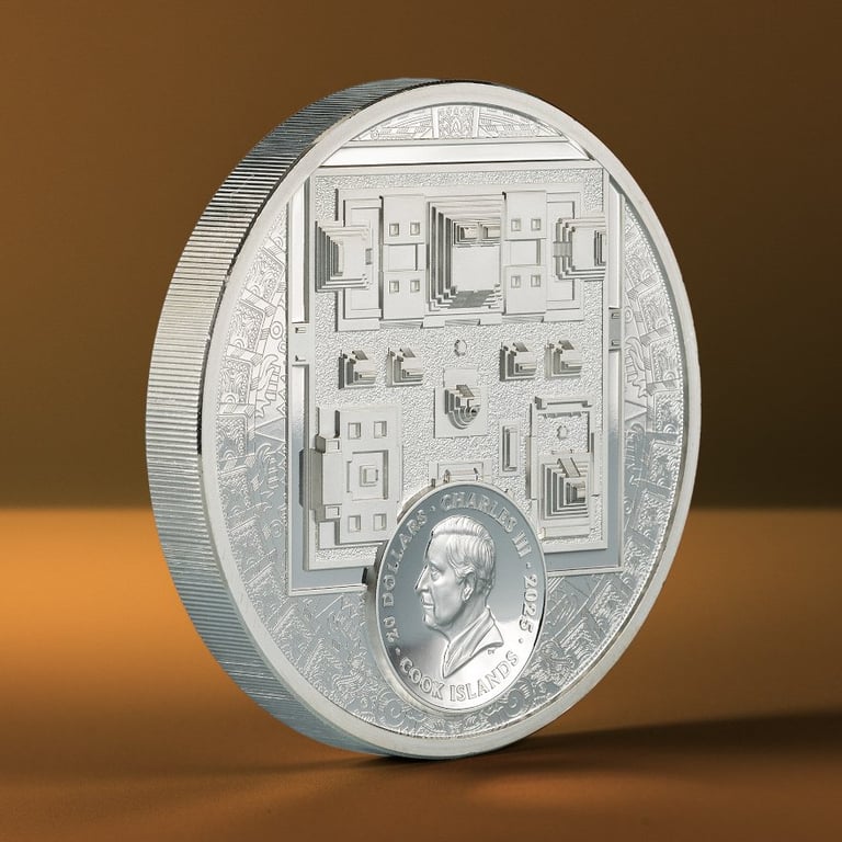 Side view of the Silber Aztecs Empire 3 oz PF - Ultra High Relief 2025