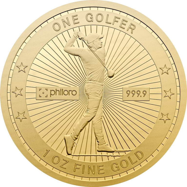 Front of the Gold One Golfer 1 oz PF - philoro
