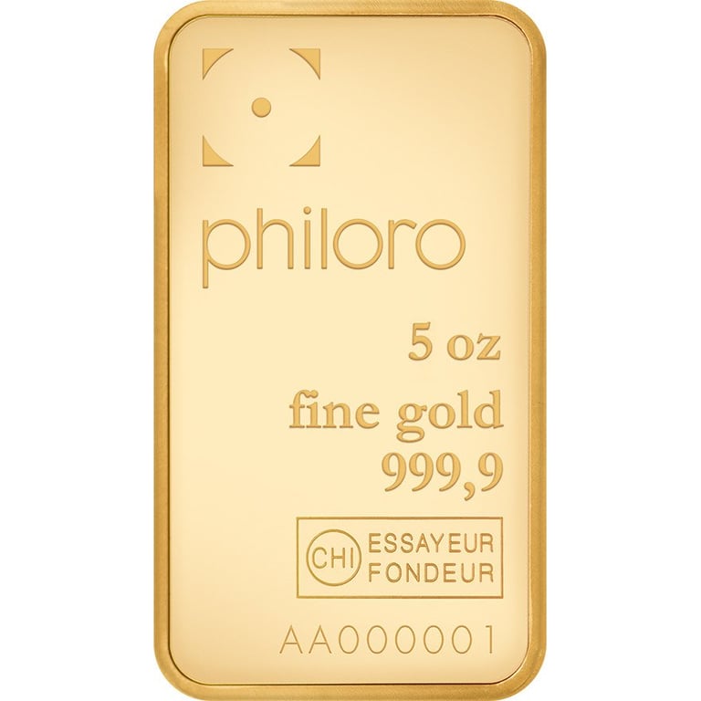 Front of the Gold bar 5 oz - philoro