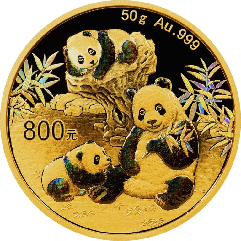 Front of the Gold China Panda 50 g PF - Iridescent 2025