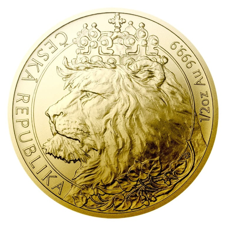 Front of the Gold Czech Lion 1/2 oz - 2021