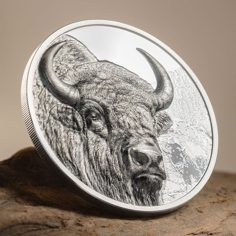 Side view of the Silber Bison 1 oz PF - High Relief 2025