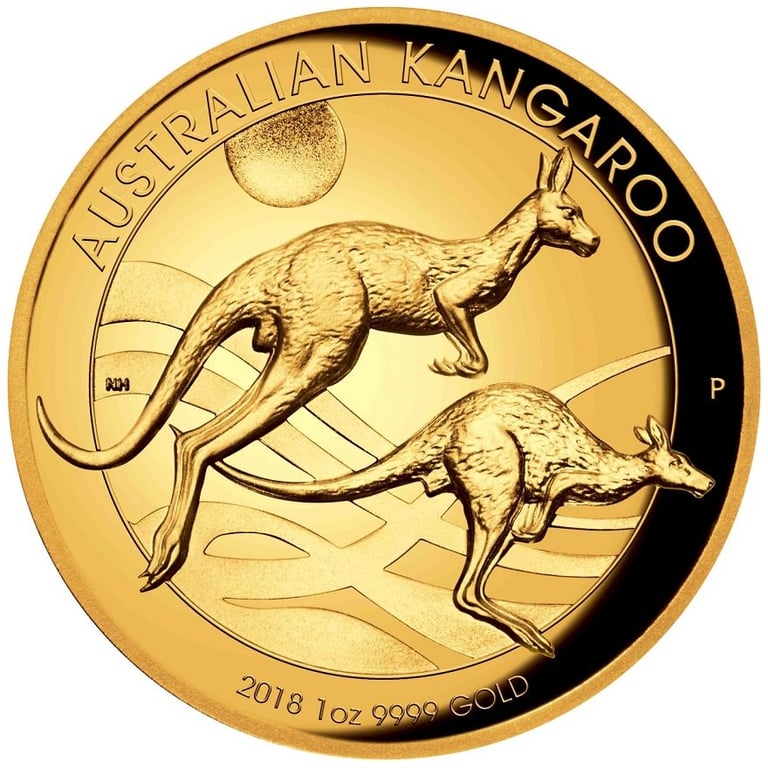 Front of the Gold Kangaroo 1 oz PF - High Relief 2018