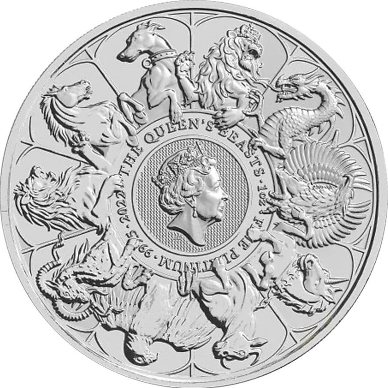 Front of the Platinum The Queen's Beasts 1 oz - Completer Coin 2022