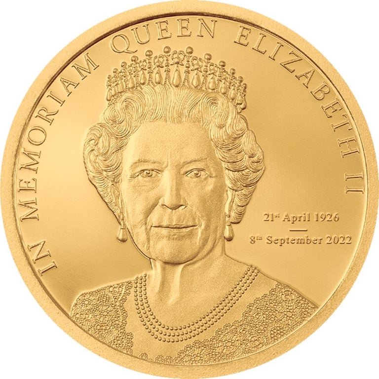 Front of the Gold Queen Elizabeth II - In Memoriam 0,5 g PF