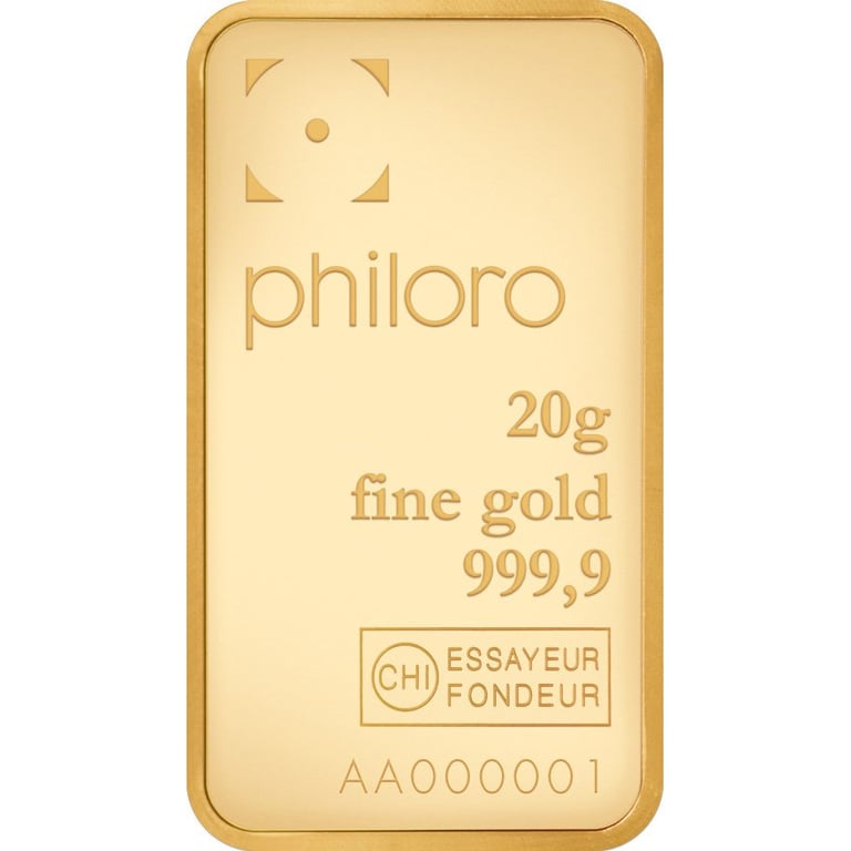 Front of the Gold bar 20 g - philoro