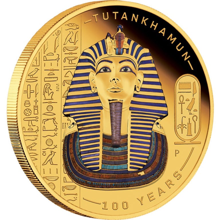 Side view of the Gold Tutankhamun - 100th Anniversary of the Discovery 1 oz Proof - colored