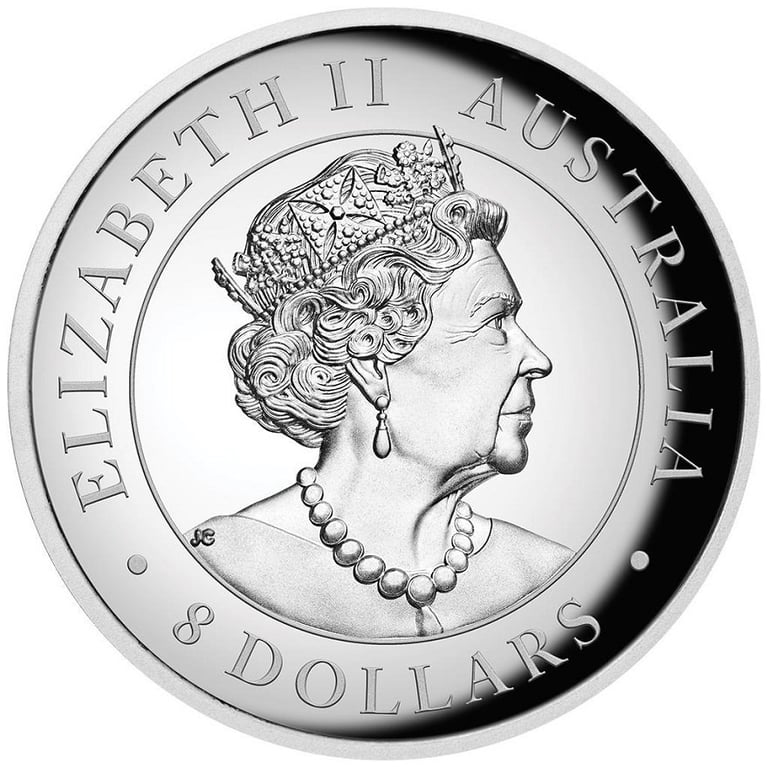 Back of the Silver Kookaburra 5 oz PF - Incuse 2022