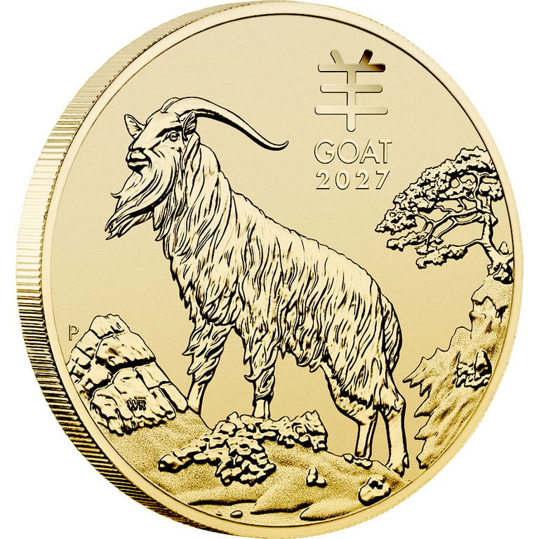 Side view of Gold Lunar III 1 oz - Goat 2027