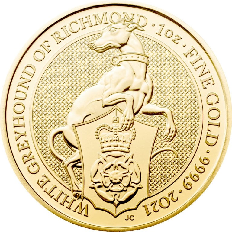 Front of the Gold The Queen's Beasts 1 oz - White Greyhound of Richmond