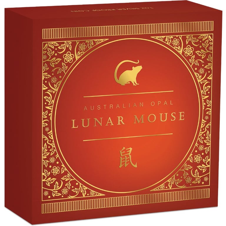 Original coin case of the Silver Opal Series 1 oz PF Year of the Mouse 2020