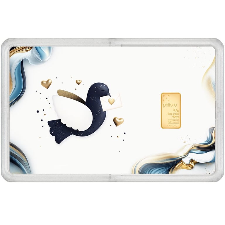 Front of the Gold bar 0.5 g - philoro gift card ""Golden Message""