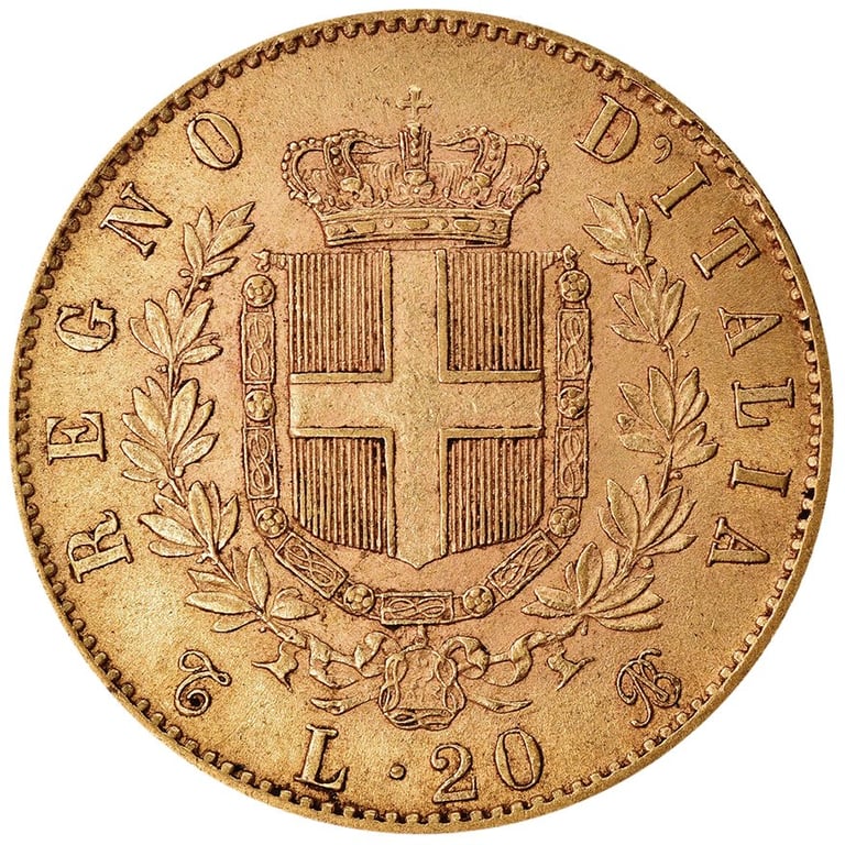 Back of the Gold Lira 20 Italy