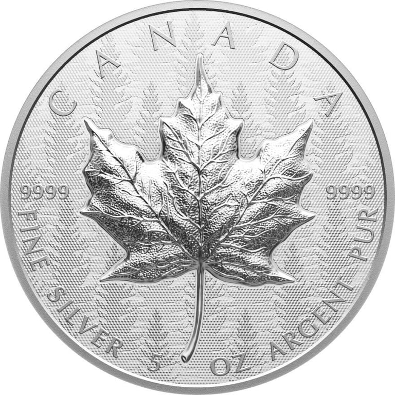 Front of the Silver Maple Leaf 5 oz RP - Ultra High Relief 2024