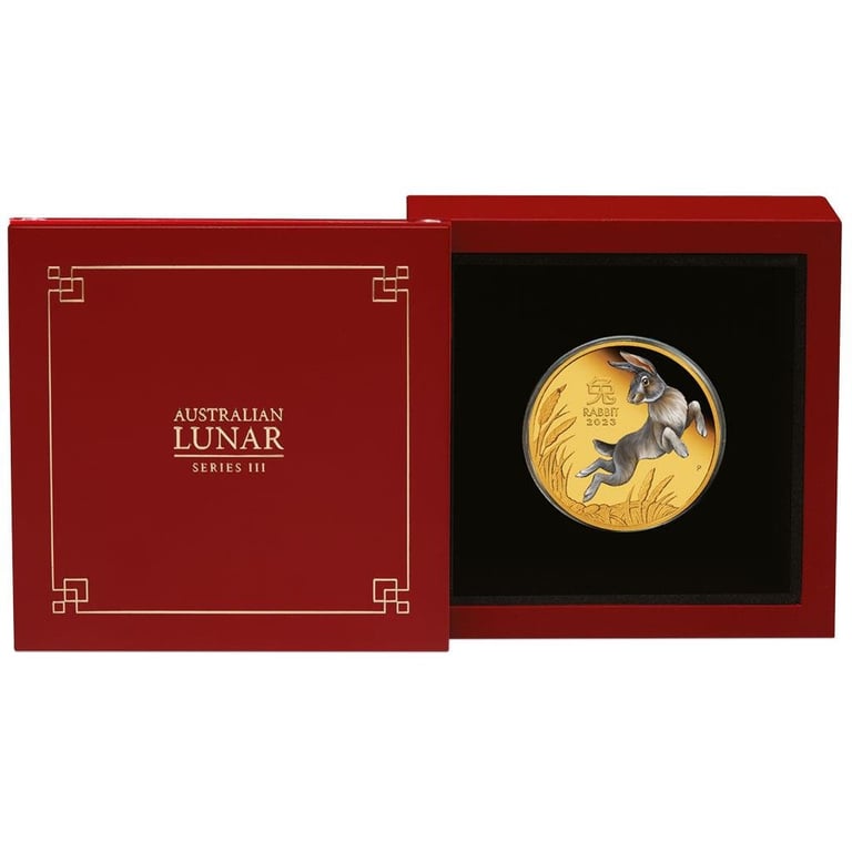 Gold Lunar III Rabbit 1 oz PP - colored 2023 in the original coin case