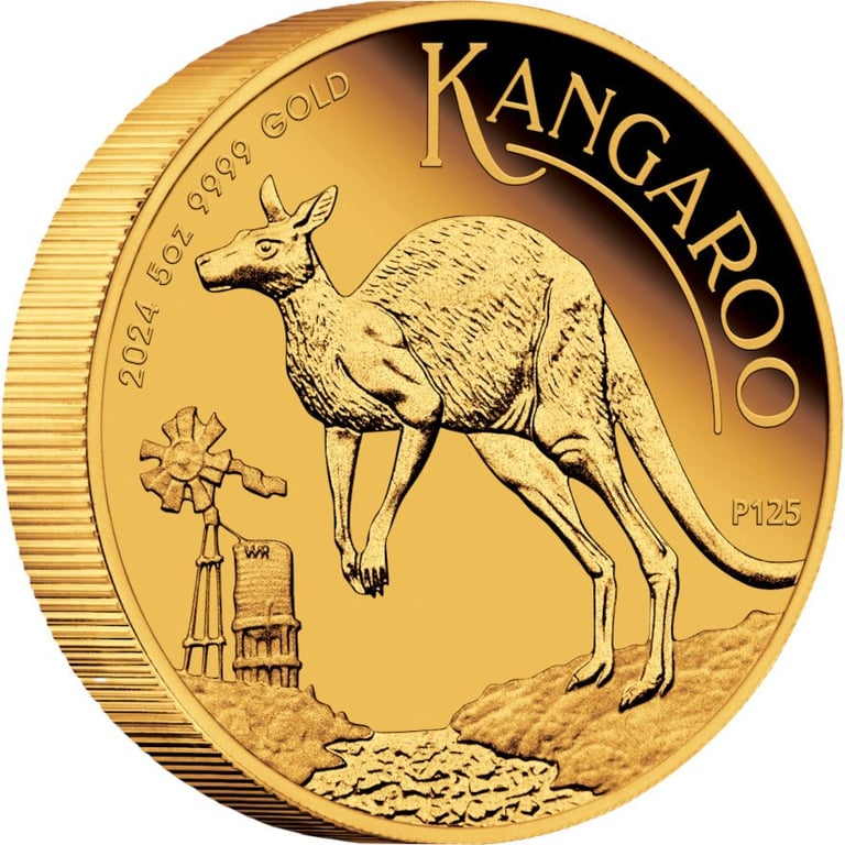 Side view of the Gold Kangaroo 5 oz PF - 2024