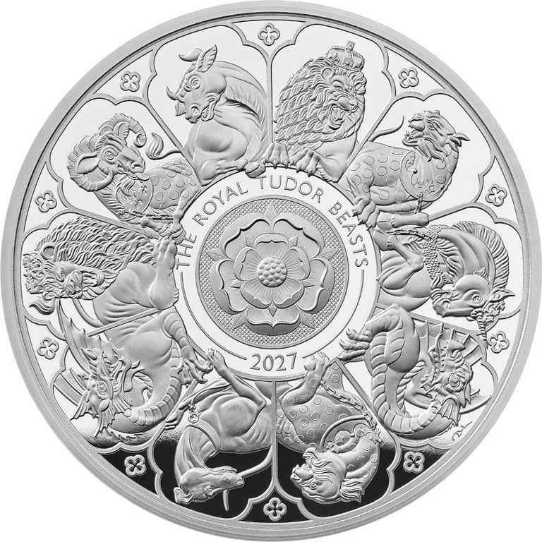 Front of Silver Royal Tudor Beasts 1 oz PF - Completer Coin